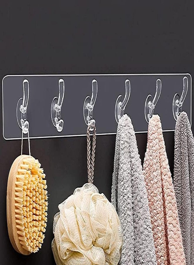 XML Wall Hooks Hanger for Hanging Clothes Strong Self Adhesive Magic Sticker Home Kitchen Bathroom Bedroom Door Organizers Accessories Items (TRANSPARENT-6-HOOK-HANGER) - Image 3